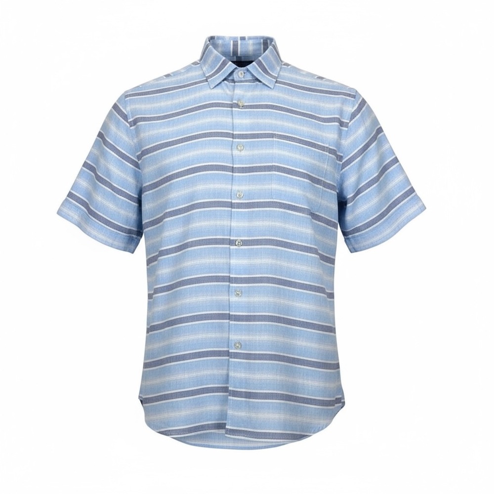 Alan Flusser Shirt Mens Extra Large XL Blue Linen Blend Short Sleeve Button Down